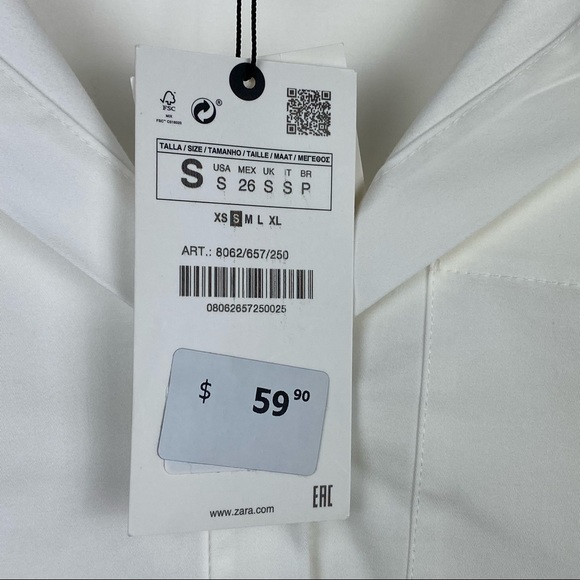 🆕 NWT ZARA Women’s Minimalist Wide Neck Off-Shoulder Collared Button Blouse SM - Picture 6 of 12